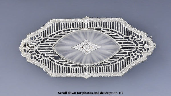 Elegant Antique c1915 14k White Gold Crystal & Diamond Brooch/Pin
