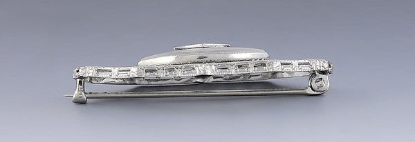 Elegant Antique c1915 14k White Gold Crystal & Diamond Brooch/Pin