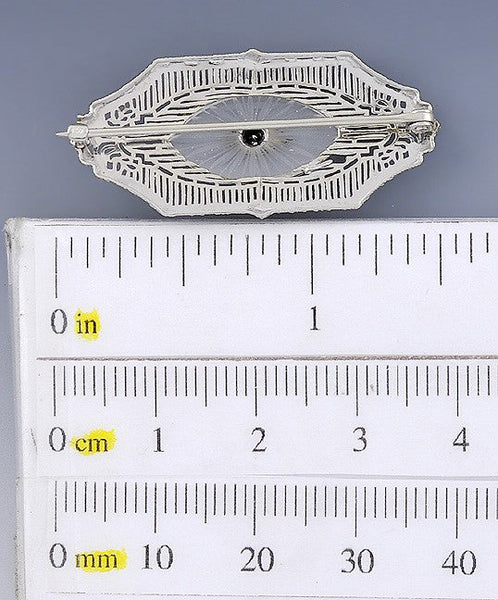 Elegant Antique c1915 14k White Gold Crystal & Diamond Brooch/Pin