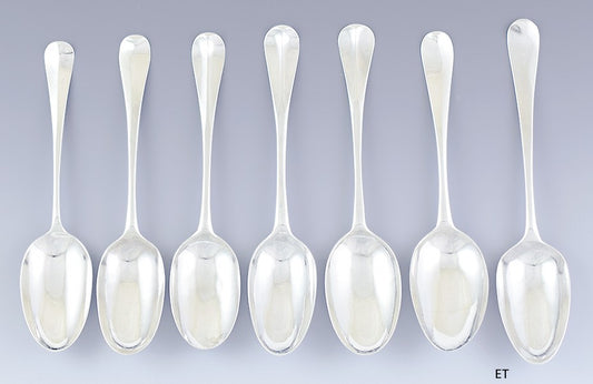 Superb Group 7 Early 1700s English Georgian Sterling & Britannia Silver Spoons