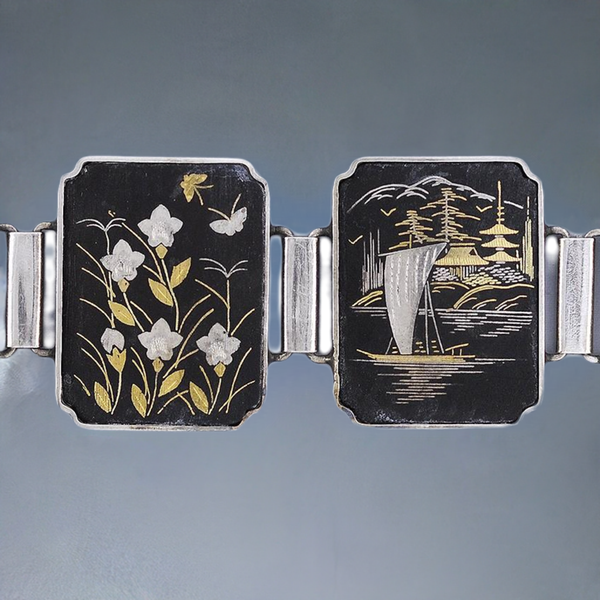 Superb Japanese Sterling Silver Mixed Metal Linked Bracelet
