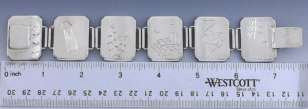 Superb Japanese Sterling Silver Mixed Metal Linked Bracelet