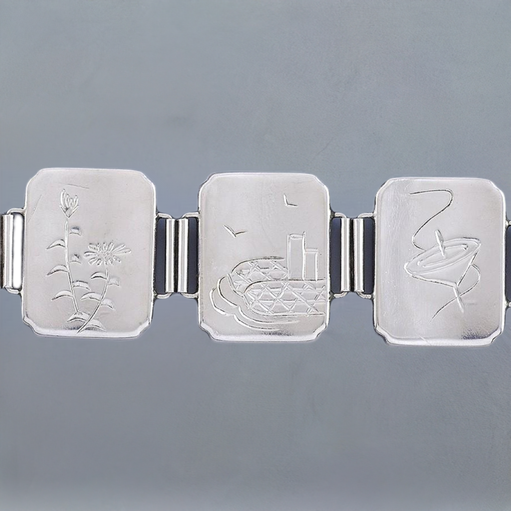 Superb Japanese Sterling Silver Mixed Metal Linked Bracelet