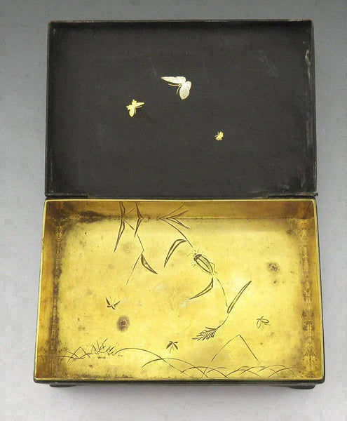 Antique Meiji Japanese Inlaid Mixed Metal Damascene Jewelry/Trinket Box