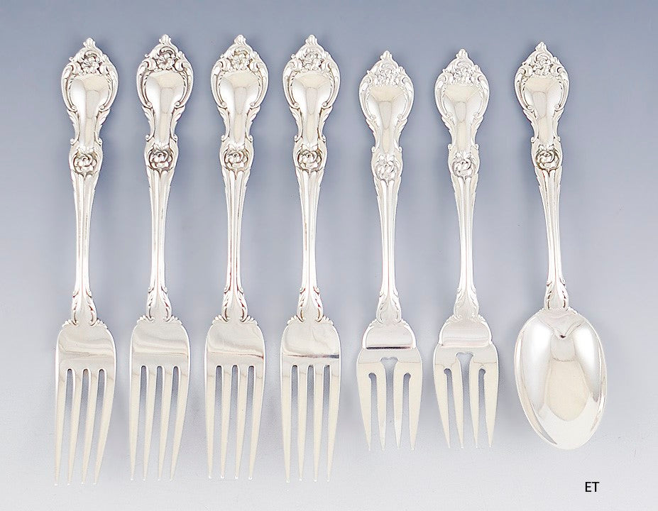 Assort'd Lunt 7pc Sterling Silver Alexandra 4 Dinner Forks 2 Salad & 1 Spoon