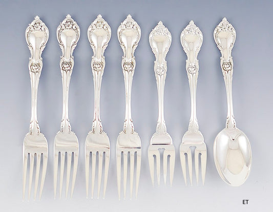 Assort'd Lunt 7pc Sterling Silver Alexandra 4 Dinner Forks 2 Salad & 1 Spoon