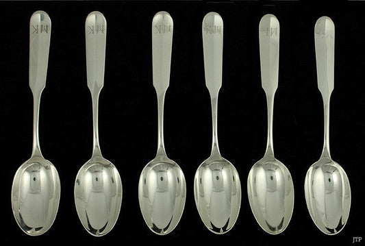 6 Antique 1925 Dutch 935 Sterling Silver Place Table Soup Dessert Spoons 7 1/8"