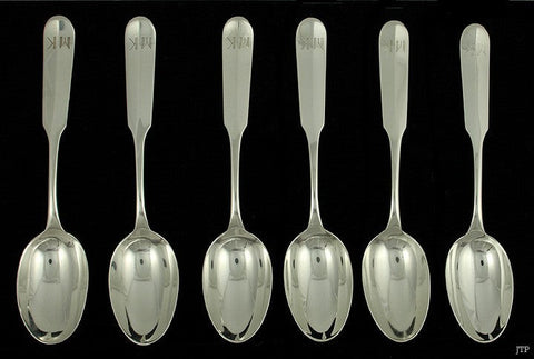 6 Antique 1925 Dutch 935 Sterling Silver Place Table Soup Dessert Spoons 7 1/8"