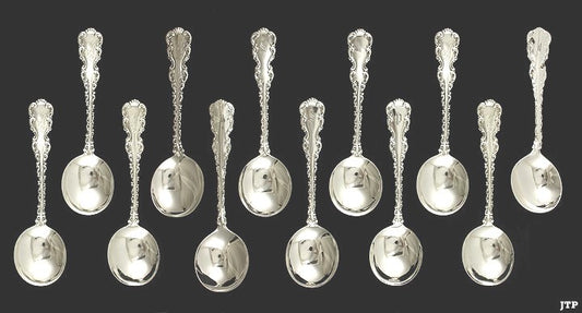 12 Fine Sterling Whiting Louis XV 1891 Gumbo Spoons
