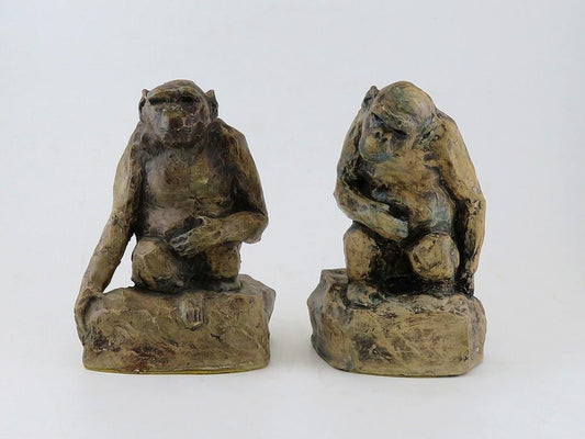 Clay Chimp Sculpture Bookends by Lora Woodhead Steere Acclaimed Paleontologist