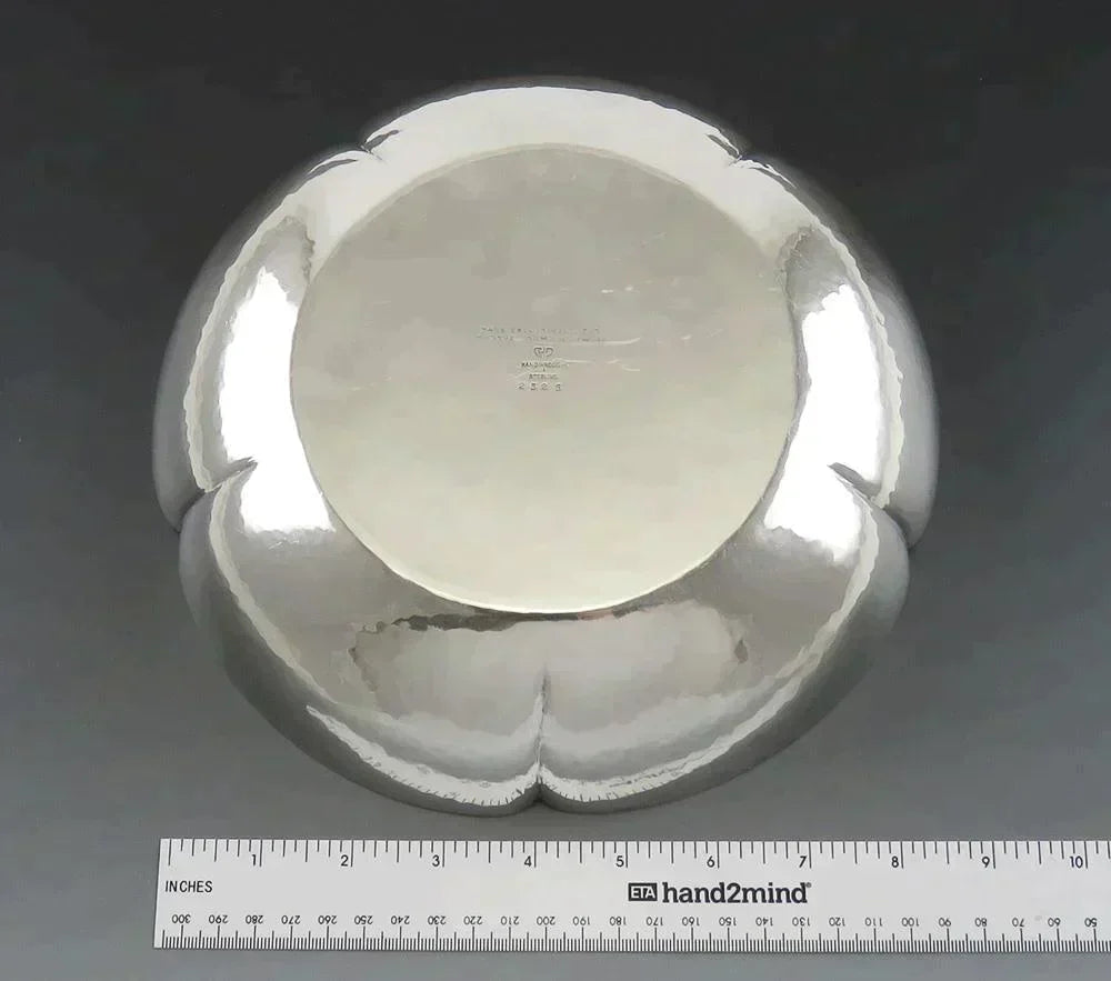 1935 Hand Hammered Chicago Arts & Crafts Didrich Sterling Silver Bowl 9 1/4"