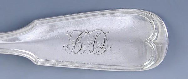 Rare Set 8 Old 1840s NYC Coin Silver Fiddle Thread Pattern 7.5" Dinner Forks