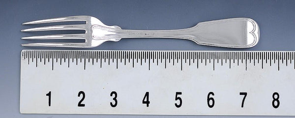 Rare Set 8 Old 1840s NYC Coin Silver Fiddle Thread Pattern 7.5" Dinner Forks
