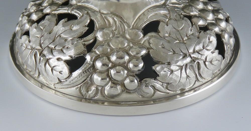 1800's Art Nouveau High Relief Hand Chased Pierced Sterling Silver Pedestal Bowl