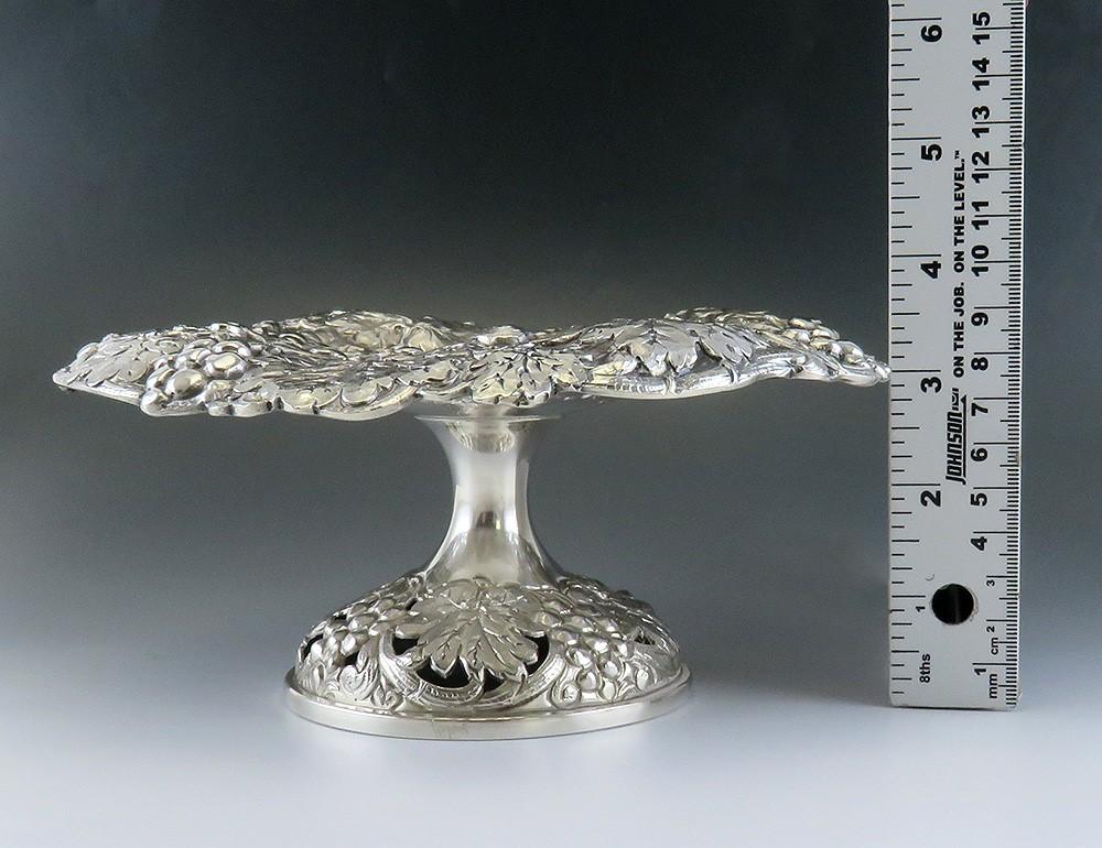 1800's Art Nouveau High Relief Hand Chased Pierced Sterling Silver Pedestal Bowl