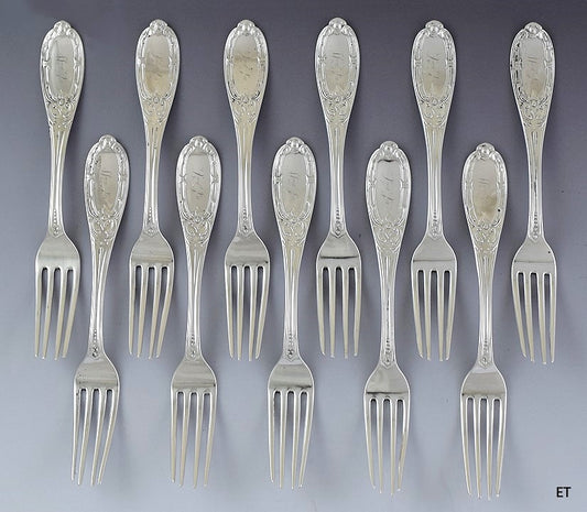 c1850s Fab set 11 American Coin Silver Albert Coles Jenny Lind Dinner Forks