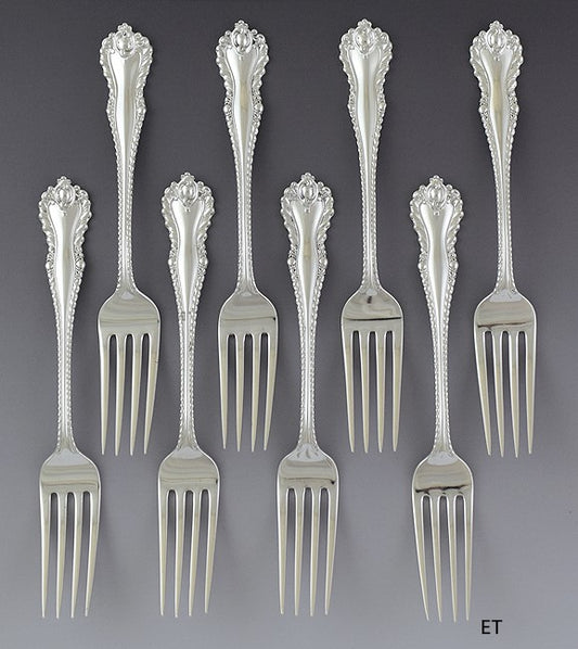 Fine set 8 Dominick & Haff Sterling Silver Mazarin Dinner Forks 7 3/4"