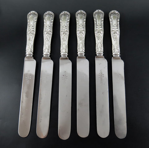 6 Handsome Tiffany Co Old French Silver-plated Dinner Knives 10 1/2"