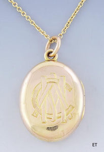 Antique c1857 Elegant Victorian 18k Gold Locket w/ 14k Gold Chain