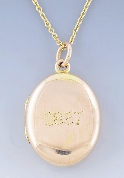 Antique c1857 Elegant Victorian 18k Gold Locket w/ 14k Gold Chain