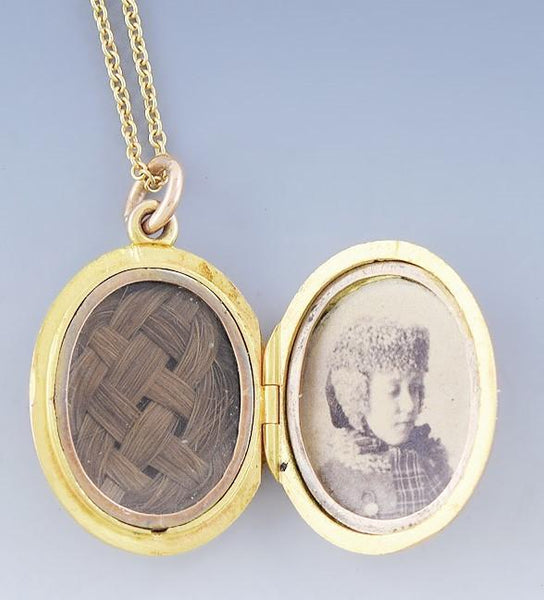 Antique c1857 Elegant Victorian 18k Gold Locket w/ 14k Gold Chain