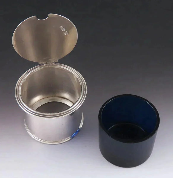 Antique 1836 English Georgian Sterling Silver Cobalt Glass Mustard Pot w/ Spoon