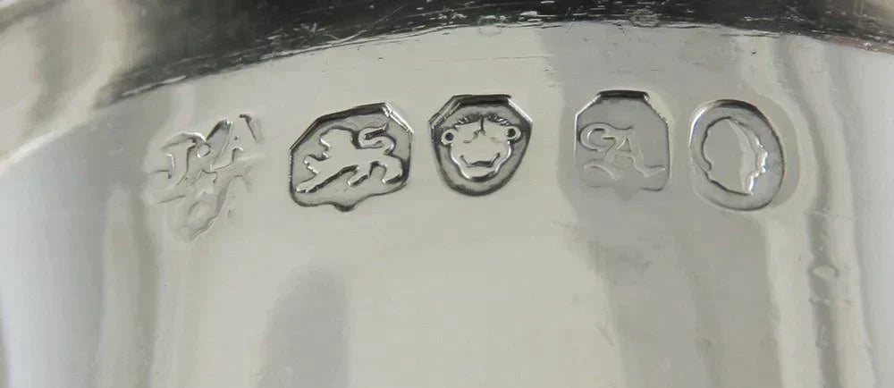 Antique 1836 English Georgian Sterling Silver Cobalt Glass Mustard Pot w/ Spoon