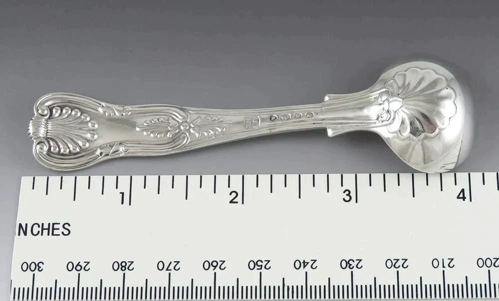 Antique 1836 English Georgian Sterling Silver Cobalt Glass Mustard Pot w/ Spoon