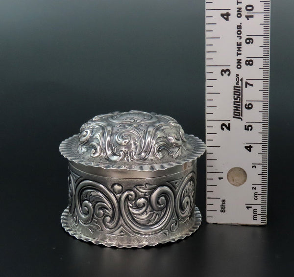 1887 Gorham Small Vanity Box Beautiful Chased Scroll Decorations 2 Inches Tall