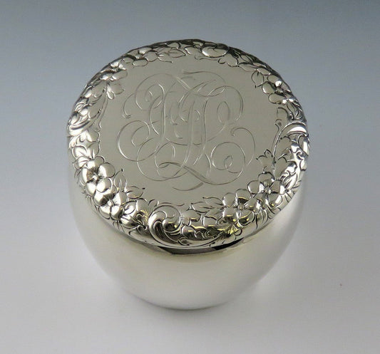 Antique 1890 Art Nouveau Shreve Crump Low Sterling Silver Dresser Vanity Jar Box
