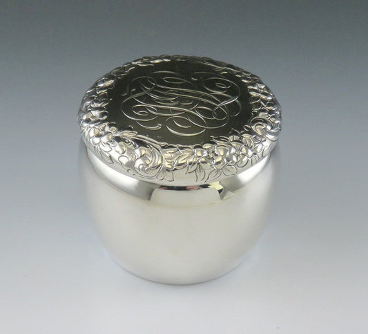 Antique 1890 Art Nouveau Shreve Crump Low Sterling Silver Dresser Vanity Jar Box