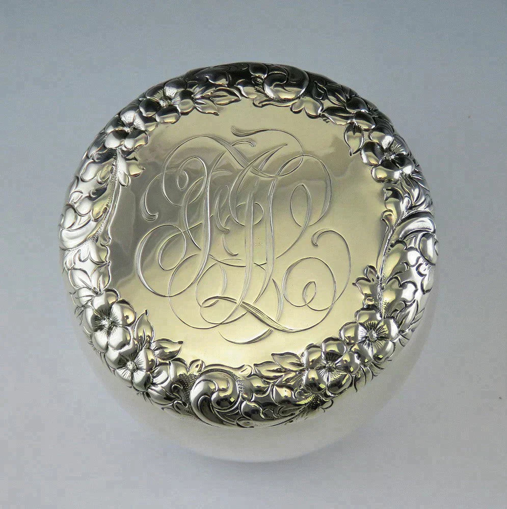 Antique 1890 Art Nouveau Shreve Crump Low Sterling Silver Dresser Vanity Jar Box