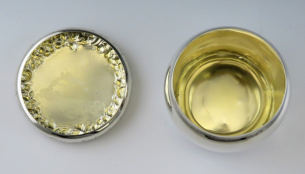 Antique 1890 Art Nouveau Shreve Crump Low Sterling Silver Dresser Vanity Jar Box