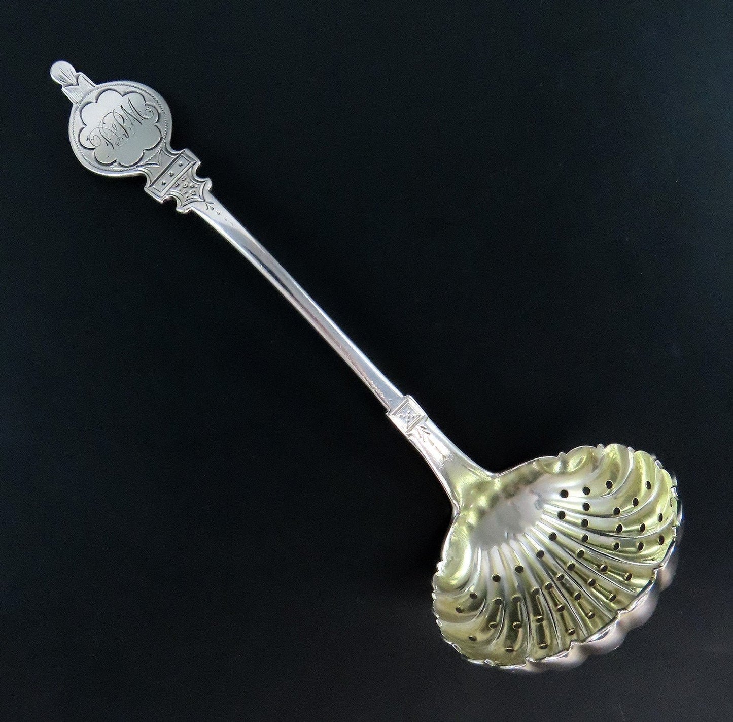 1855 Small American Coin Silver Pierced Ladle Fluted Gilded Bowl 6 1/8"