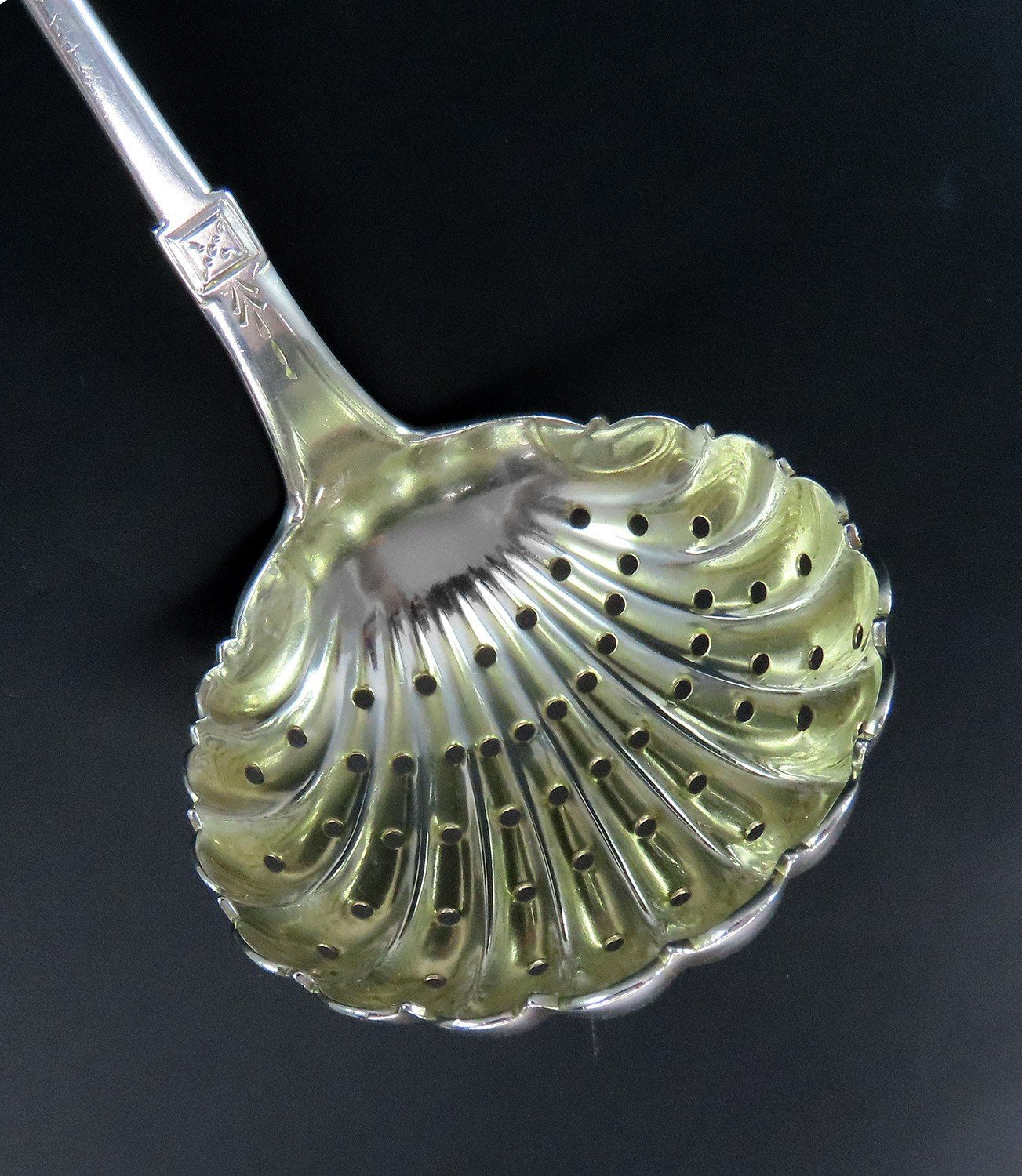 1855 Small American Coin Silver Pierced Ladle Fluted Gilded Bowl 6 1/8"