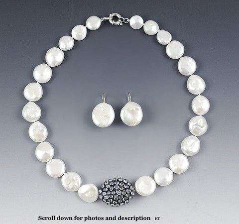 Charming Baroque Pearl Moonstone Silver Necklace & 14K Gold Earrings Set