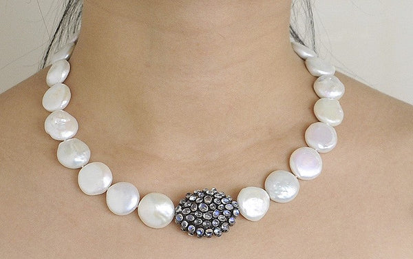 Charming Baroque Pearl Moonstone Silver Necklace & 14K Gold Earrings Set