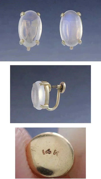 Lovely 14k Gold & Moonstone Matching Bracelet And Earrings
