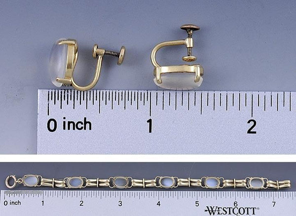 Lovely 14k Gold & Moonstone Matching Bracelet And Earrings