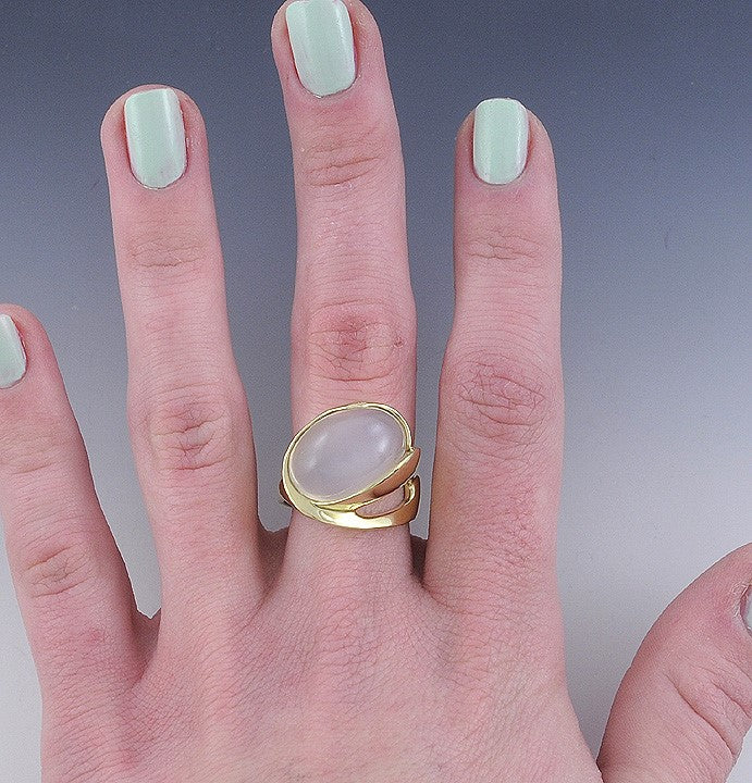 Luminous Natural Cat's-eye Quartz 18k Yellow Gold Ring Size 8.75
