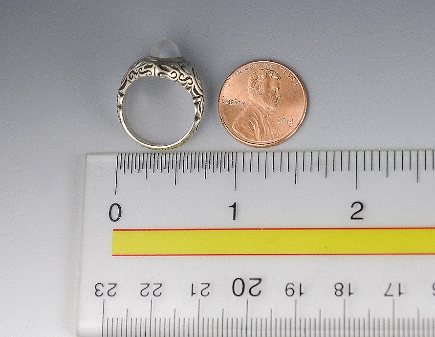 Delicious Engraved Sterling Silver Ring Set w/ Teardrop Shaped Moonstone Sz 4.75