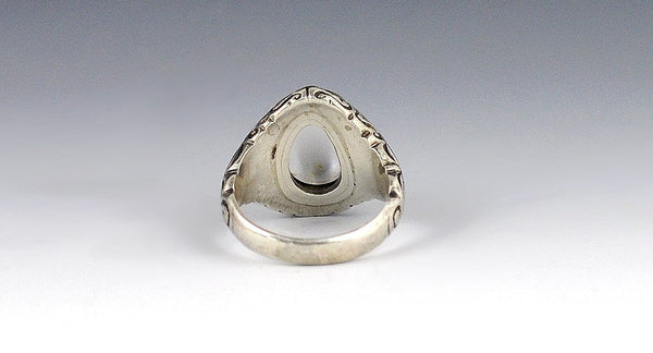 Delicious Engraved Sterling Silver Ring Set w/ Teardrop Shaped Moonstone Sz 4.75