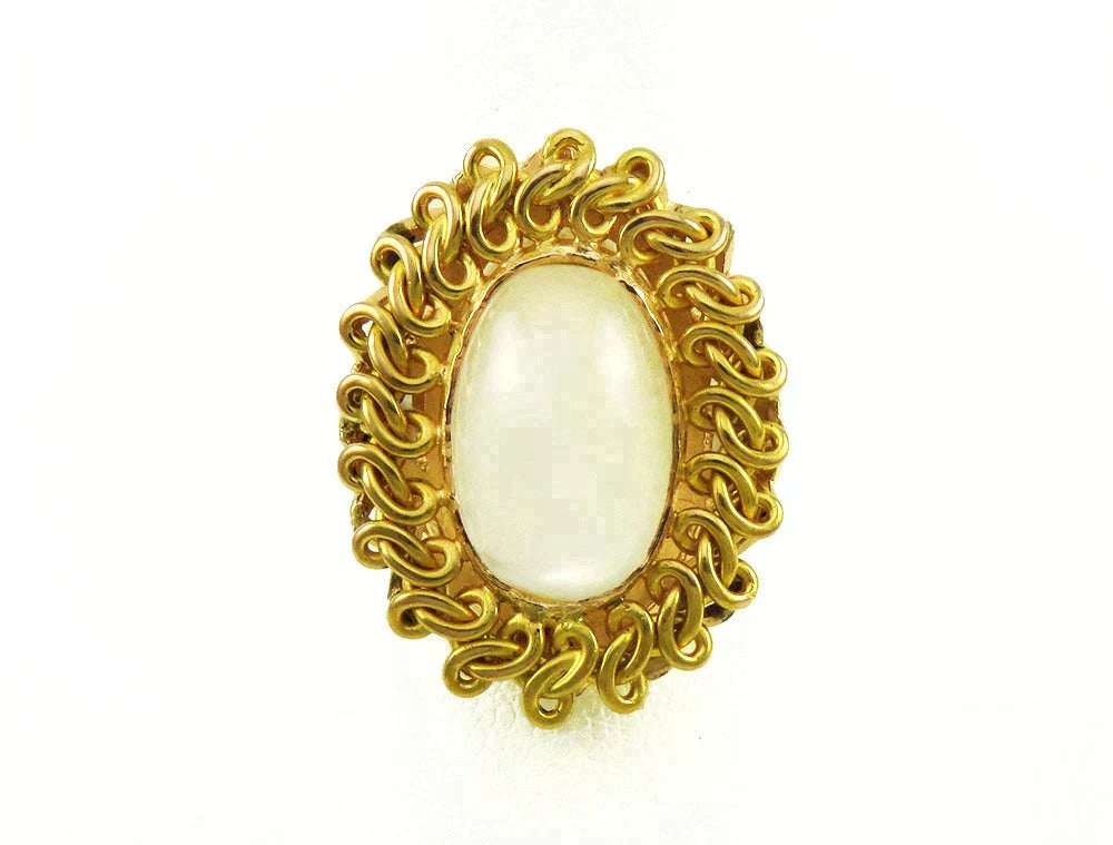 Vintage 14K Yellow Gold & Natural Moonstone Cabochon Stone Statement Ring
