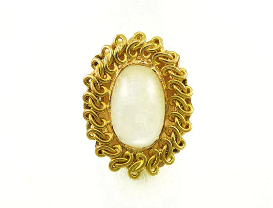 Vintage 14K Yellow Gold & Natural Moonstone Cabochon Stone Statement Ring