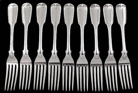 9 American Coin Silver Fiddle Forks c1830s Gurnee & Co