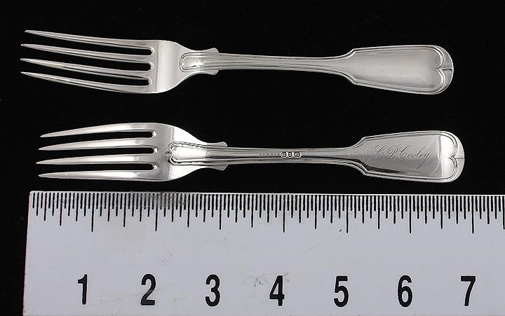 9 American Coin Silver Fiddle Forks c1830s Gurnee & Co