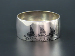 Great Middle Eastern Silver Napkin Ring Engraved "Mother" Enamel Painted Scenes