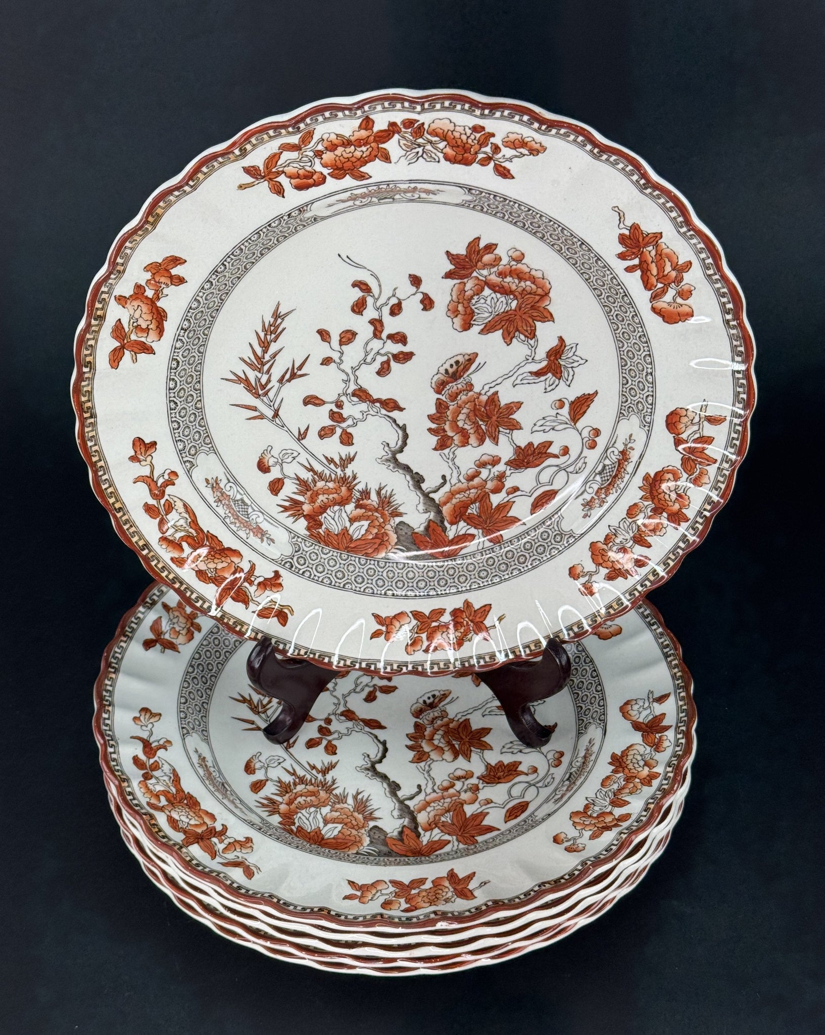 6 Large Old Copeland Spode India Tree dinner plates 10 1/4 inches