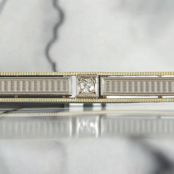 1920s-1930s Diamond 14K Gold Bar Pin with Platinum Top Brooch