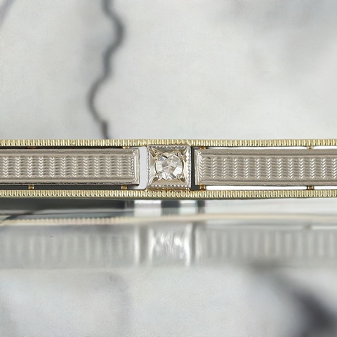 1920s-1930s Diamond 14K Gold Bar Pin with Platinum Top Brooch